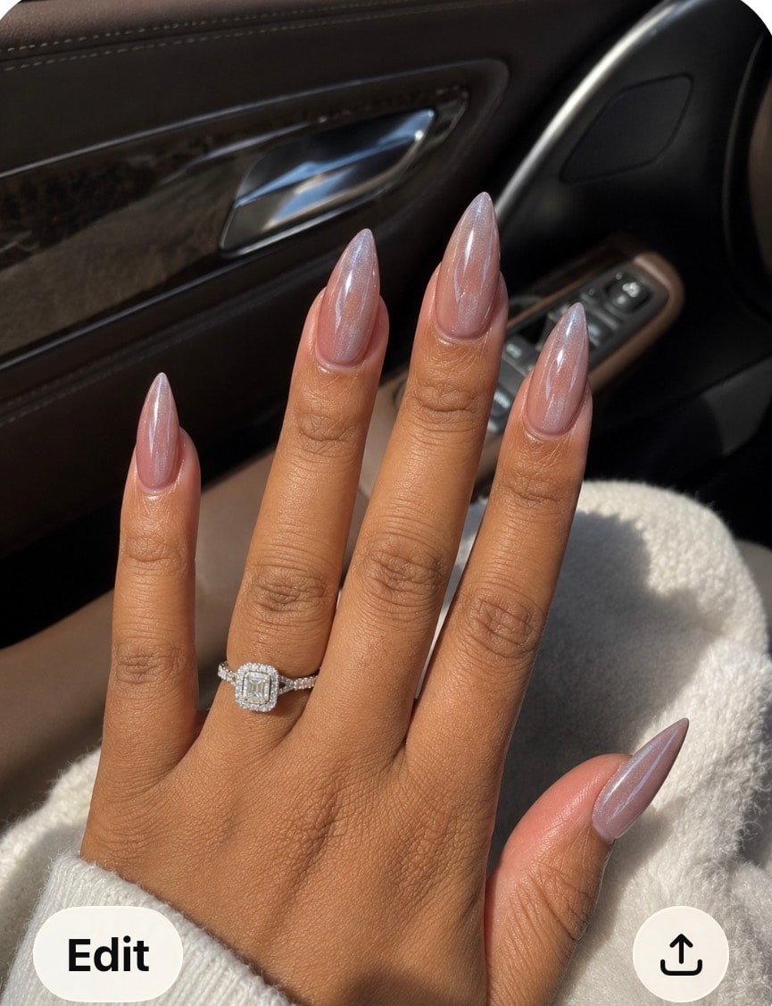 Skii Shine Nail Collection — sheer iridescent shimmer stiletto press-on nails